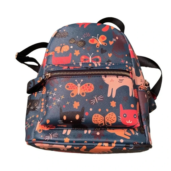 NWOT CAT & BUTTERFLY PRINT MINI BACKPACK - Picture 1 of 4